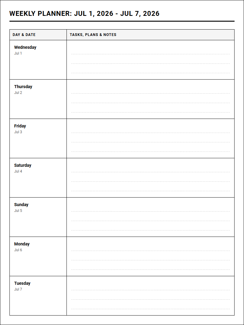 Weekly Planner Calendar for Systematic Year-Round Task Tracking Image
