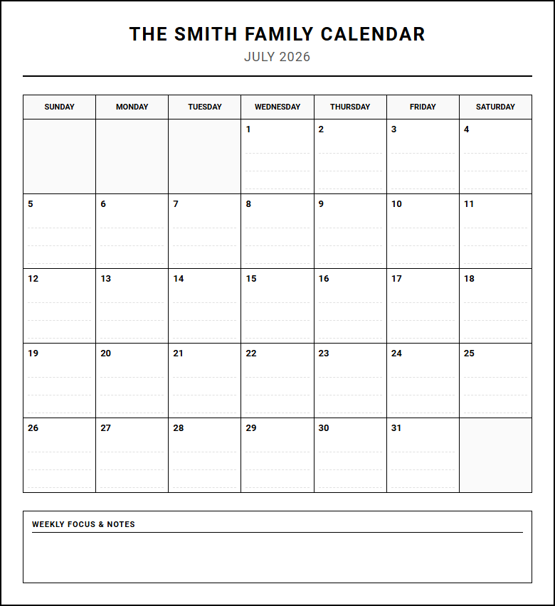 Family Organizer Calendar for Coordinating Daily Schedules, Meal Planning, and Household Chores Image