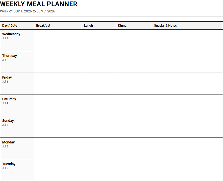 Meal Planner Calendar for Structured Year-Round Nutrition Tracking Image