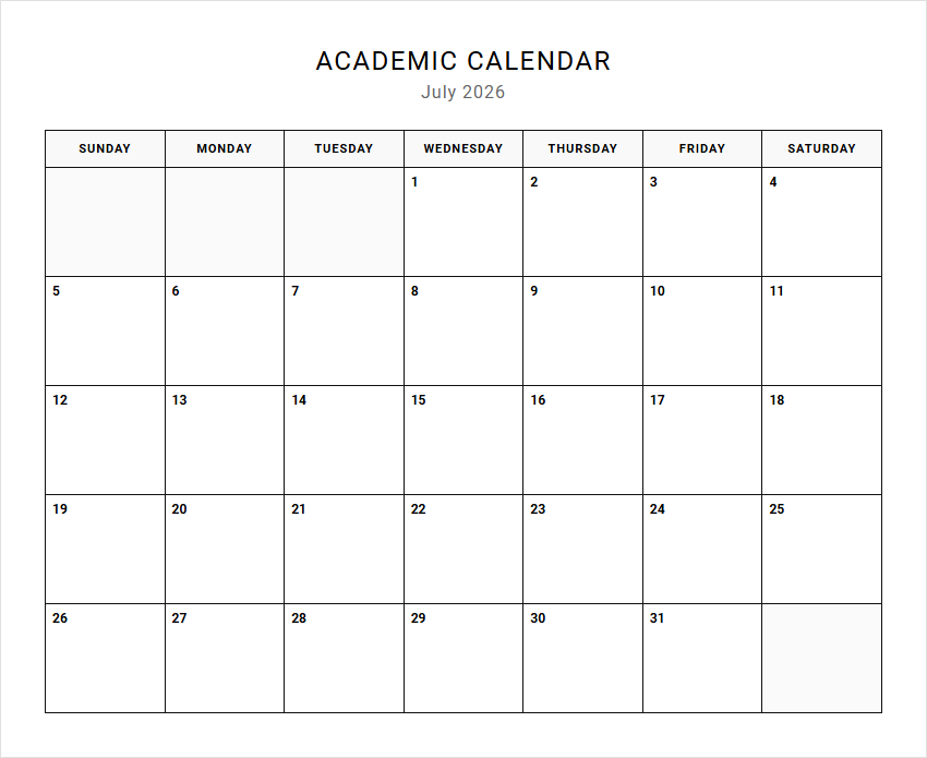 Monthly Academic Calendar for Streamlined Course Planning and Student Scheduling Image