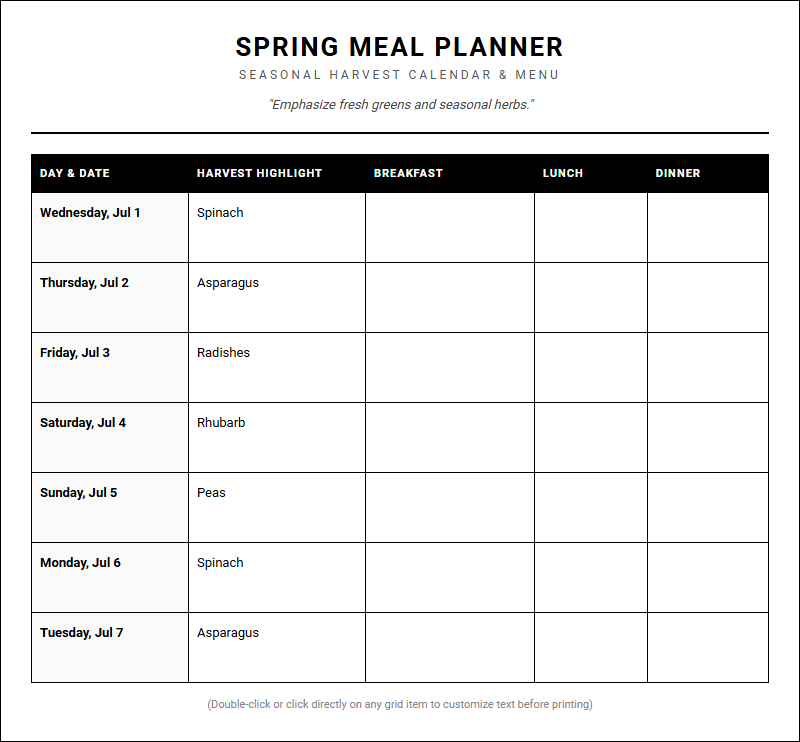 Seasonal Meal Planner and Harvest Calendar for Efficient Family Coordination Image