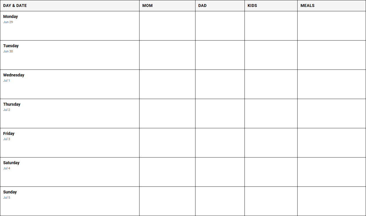 Weekly Family Activity Calendar for Coordinating Holiday Observances and Seasonal Events Image